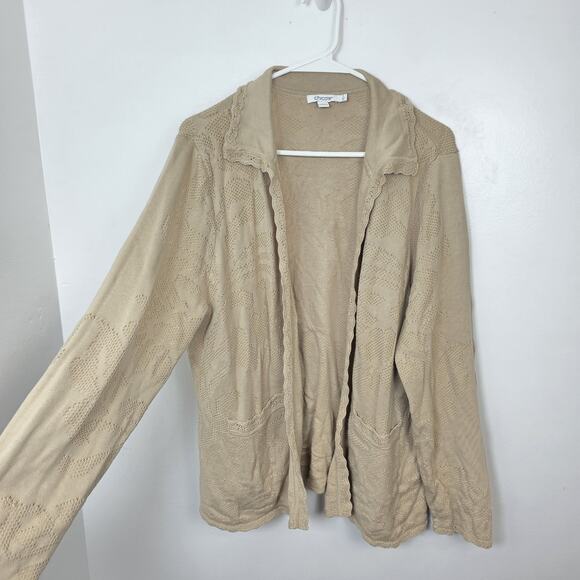 Chico's Cream Pointelle Lace Scallop Soft Mature Quiet Luxury Cardigan Size XL - Picture 3 of 9